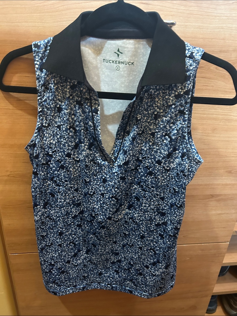 Tuckernuck Navy and Black Floral Sleeveless Polo